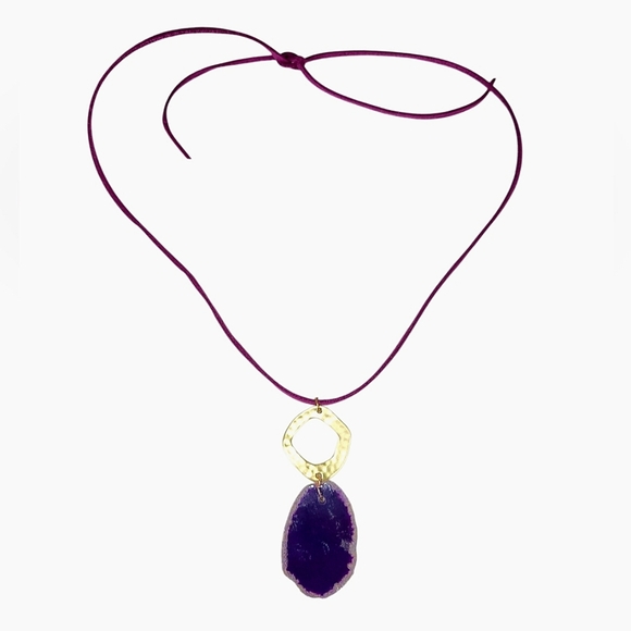 Purple Agate Geode Slice Suede Cord Necklace - Picture 2 of 3